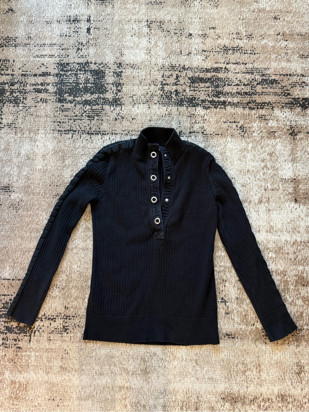 Ralph Lauren Black Ribbed Button-Front Knit Top